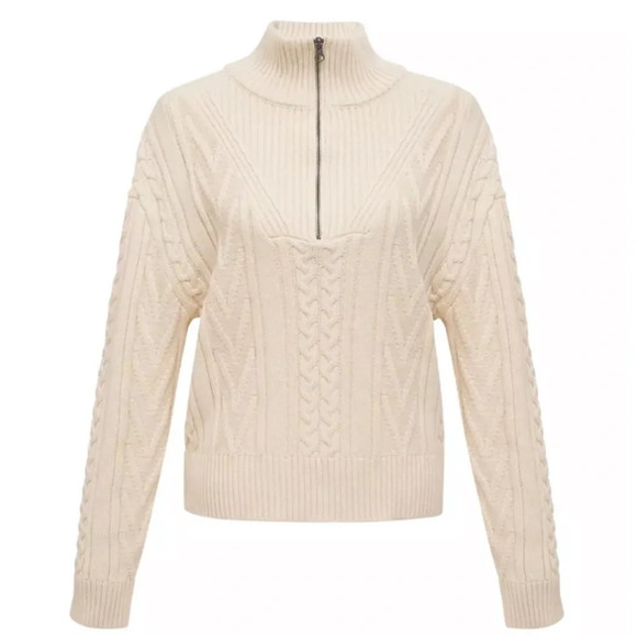 Monrow Sweaters - Monrow Cable Knit Half Zip Sweater Cream Large
